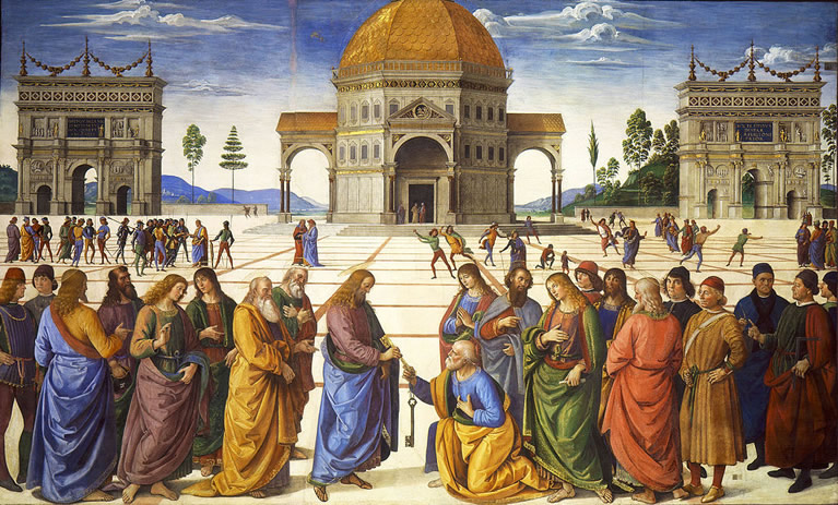 La entrega de llaves es una obra de Perugino dentro de la Capilla Sixtina